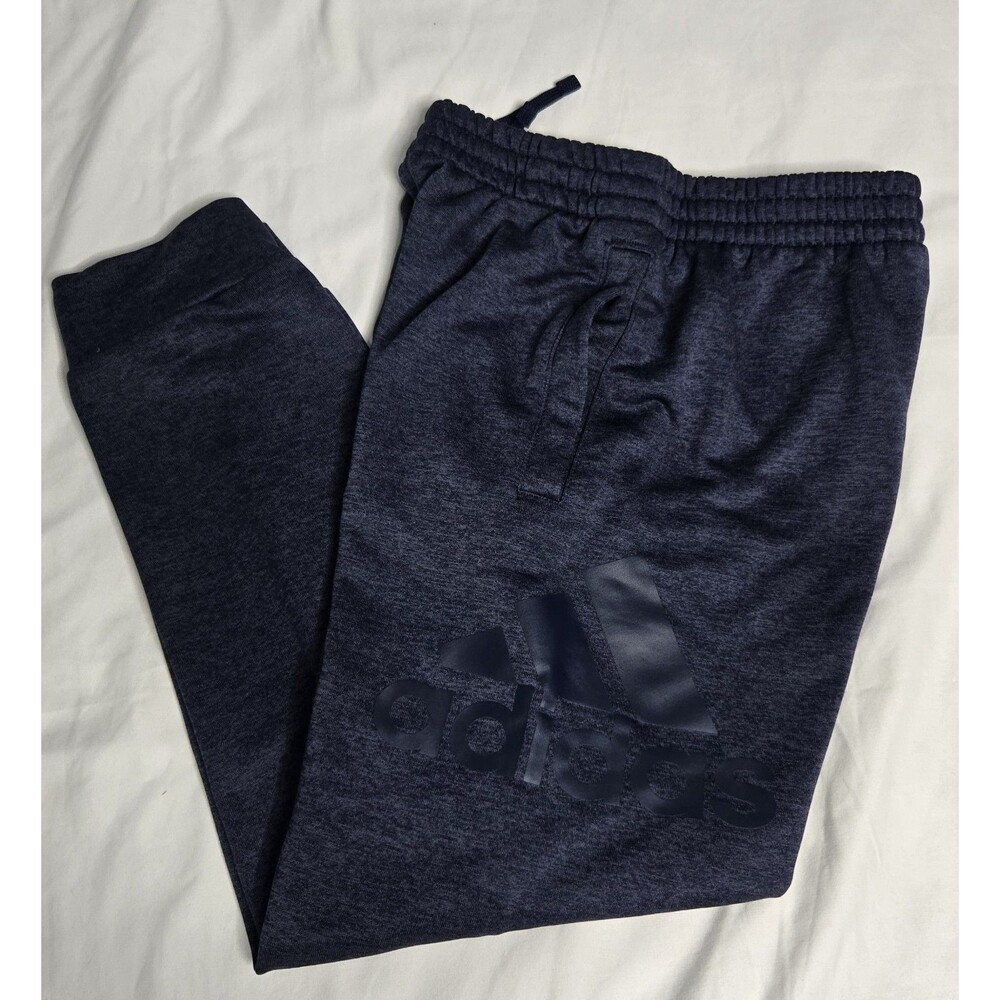 Adidas Jogger Pants Boys Size M Blue Knit Logo Sweatpants Athletic Joggers